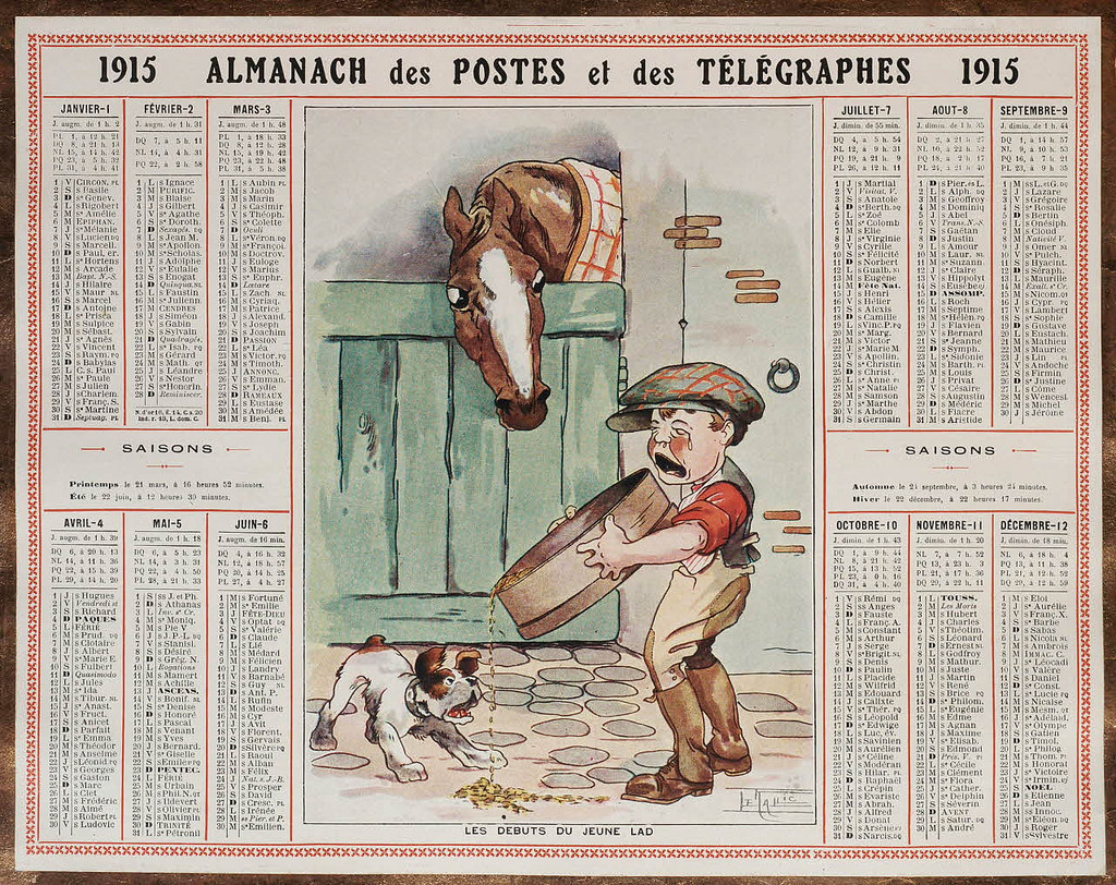 Almanach des Postes et des Télégraphes, registre 1914-1915 - Les débuts du jeune lad